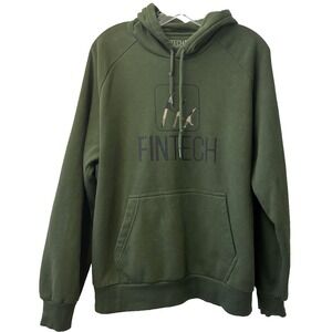 Fintech Men's Fleece Hoodie Size M Rifle Green Point Breeze Kangaroo Pocket Logo
